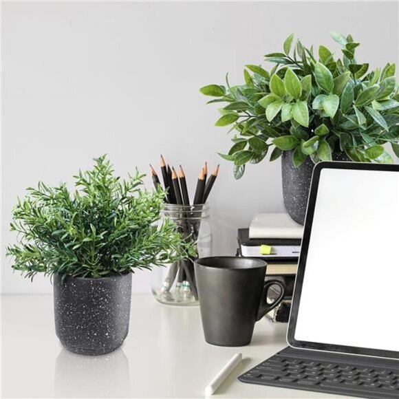 3 Pack Small Potted Artificial Plants Faux Greenery Rosemary Boxwood Snake Plant - Picture 5 of 8